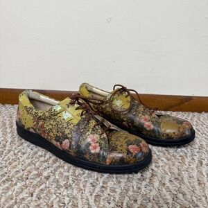 Icon Floral Art Leather Oxford Shoes Gustav Klimt Rose Lace Up Sneakers Women 10
